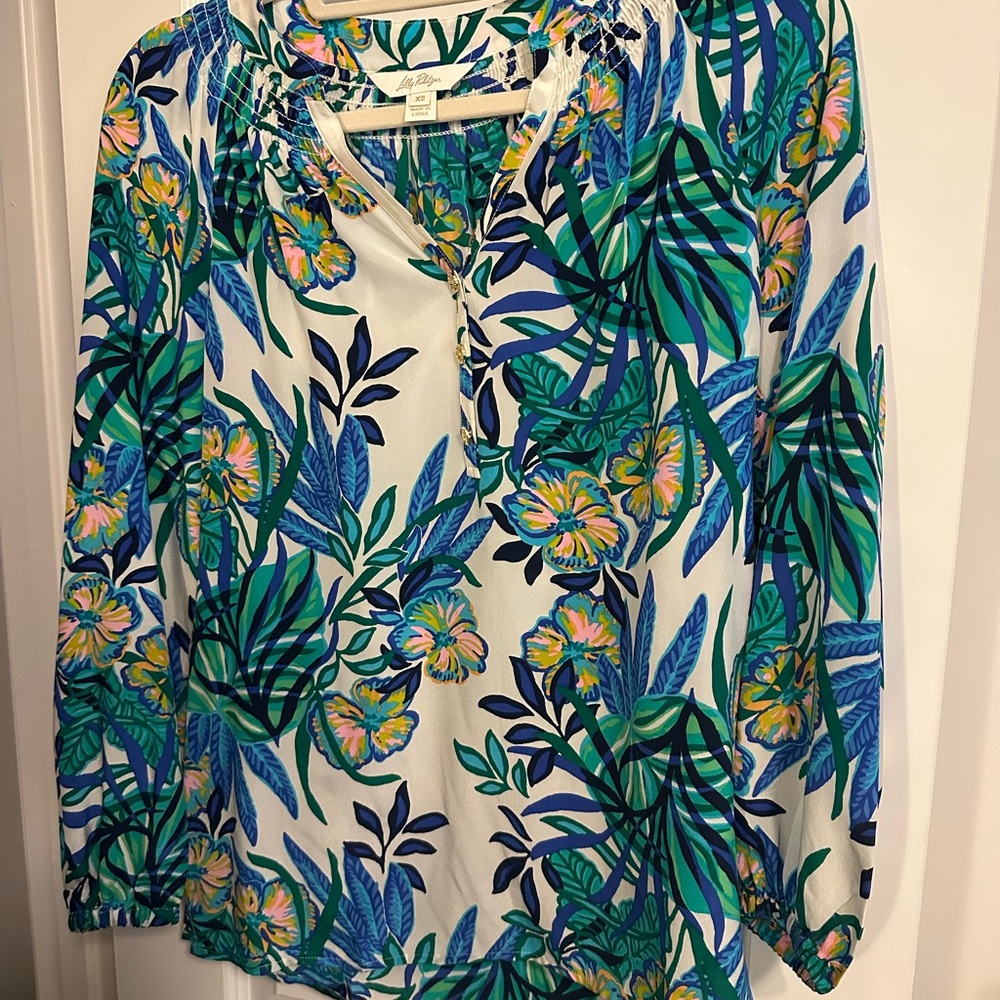 Lilly Pulitzer Blue and Green Floral Blouse